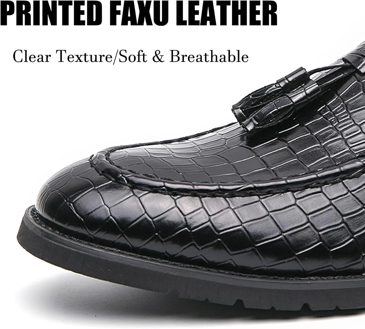Men's Fashion Alligator Printed Tassel Loafers Pointed Toe Slip-On Low Top Leather Penny Loafers Business Wedding Dress Oxford Shoes