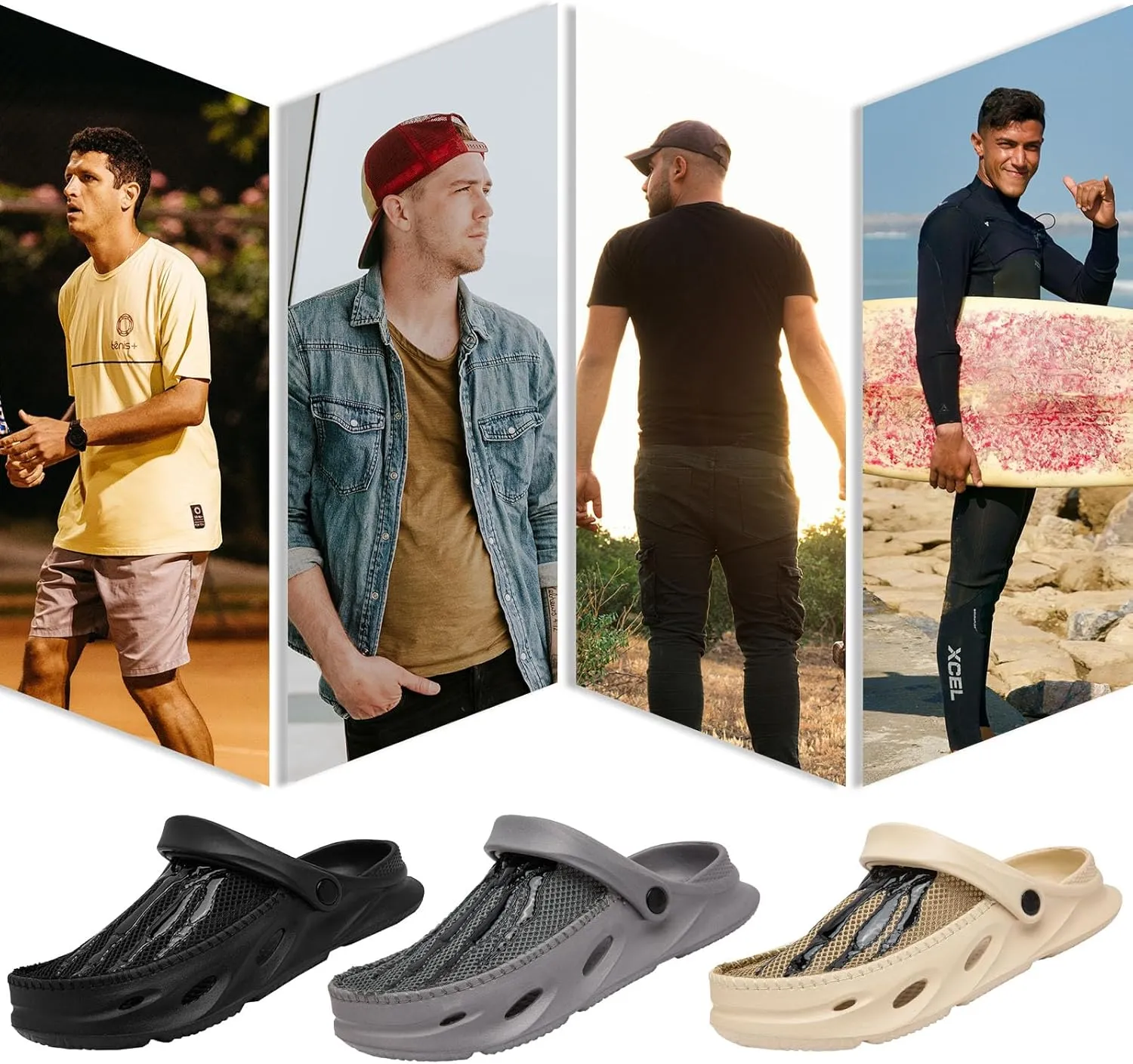 Mens Garden Clogs Shoes Breathable Summer Beach Sandals Sports Sandals Adjustable Slide Slip-on Outdoor Beach Slippers