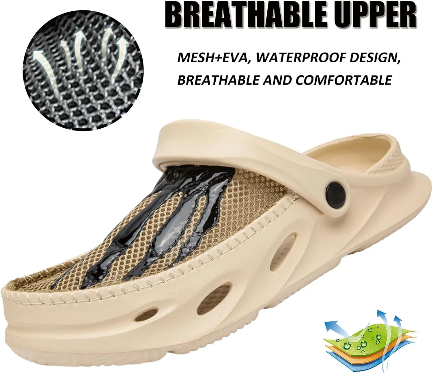 Mens Garden Clogs Shoes Breathable Summer Beach Sandals Sports Sandals Adjustable Slide Slip-on Outdoor Beach Slippers