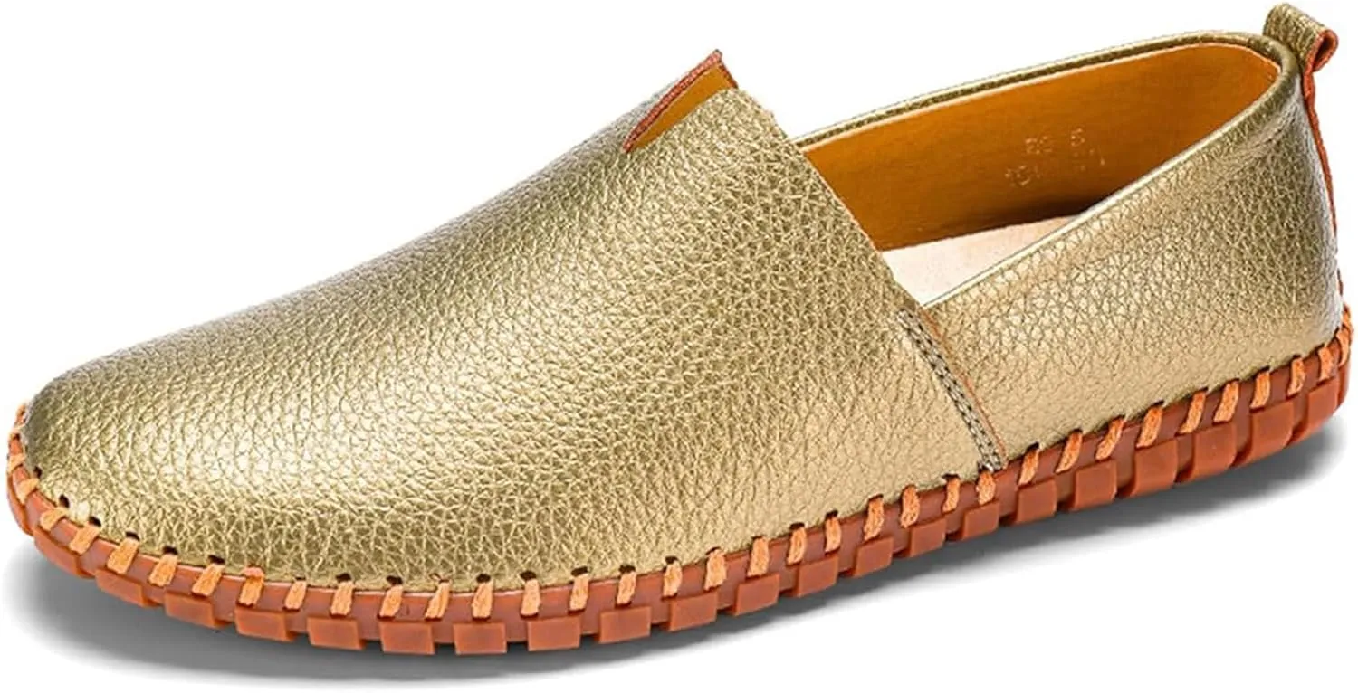 Men's Genuine Leather Slip-On Loafers Handmade Perforated Breathable Casual Driving Shoes