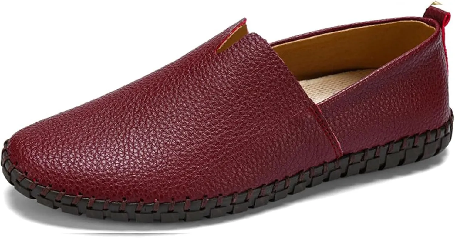 Men's Genuine Leather Slip-On Loafers Handmade Perforated Breathable Casual Driving Shoes