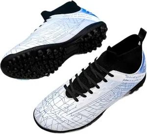 Men's Gold Soccer Cleats FG/Turf - Breathable Knit & PVC Soccer Sneakers for Mens Womens - Lightweight Football Shoes with Metallic Glossy