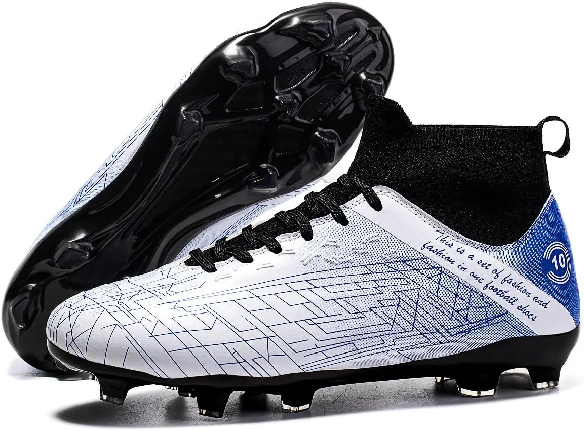 Men's Gold Soccer Cleats FG/Turf - Breathable Knit & PVC Soccer Sneakers for Mens Womens - Lightweight Football Shoes with Metallic Glossy