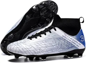 Men's Gold Soccer Cleats FG/Turf - Breathable Knit & PVC Soccer Sneakers for Mens Womens - Lightweight Football Shoes with Metallic Glossy