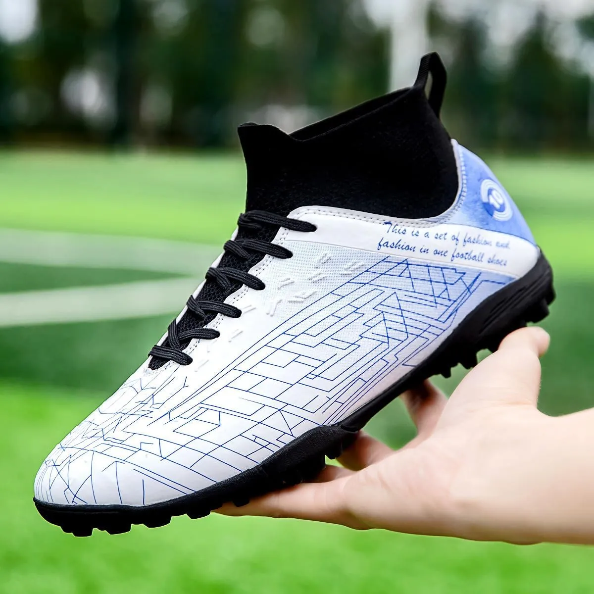Men's Gold Soccer Cleats FG/Turf - Breathable Knit & PVC Soccer Sneakers for Mens Womens - Lightweight Football Shoes with Metallic Glossy