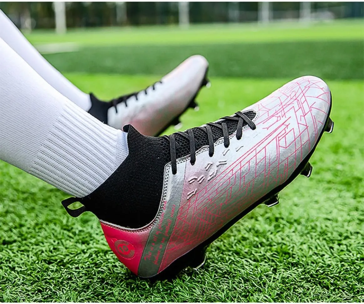Men's Gold Soccer Cleats FG/Turf - Breathable Knit & PVC Soccer Sneakers for Mens Womens - Lightweight Football Shoes with Metallic Glossy