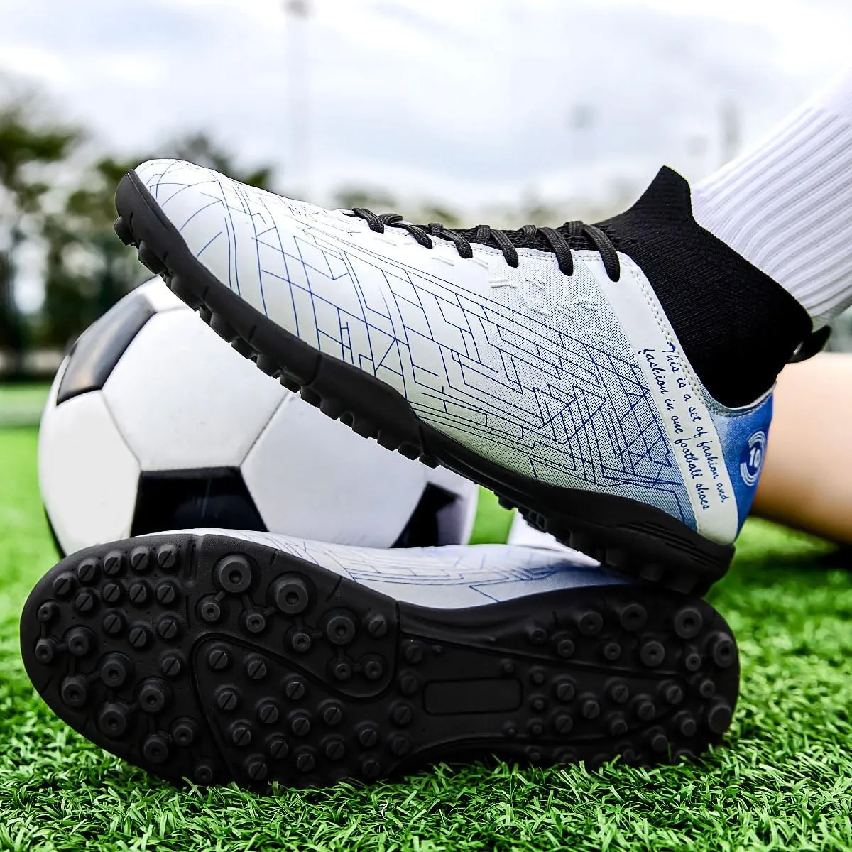 Men's Gold Soccer Cleats FG/Turf - Breathable Knit & PVC Soccer Sneakers for Mens Womens - Lightweight Football Shoes with Metallic Glossy