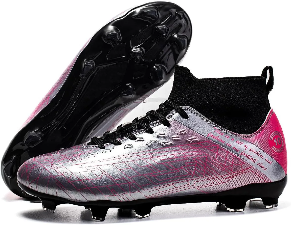 Men's Gold Soccer Cleats FG/Turf - Breathable Knit & PVC Soccer Sneakers for Mens Womens - Lightweight Football Shoes with Metallic Glossy
