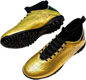 Men's Gold Soccer Cleats FG/Turf - Breathable Knit & PVC Soccer Sneakers for Mens Womens - Lightweight Football Shoes with Metallic Glossy