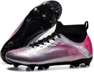Men's Gold Soccer Cleats FG/Turf - Breathable Knit & PVC Soccer Sneakers for Mens Womens - Lightweight Football Shoes with Metallic Glossy