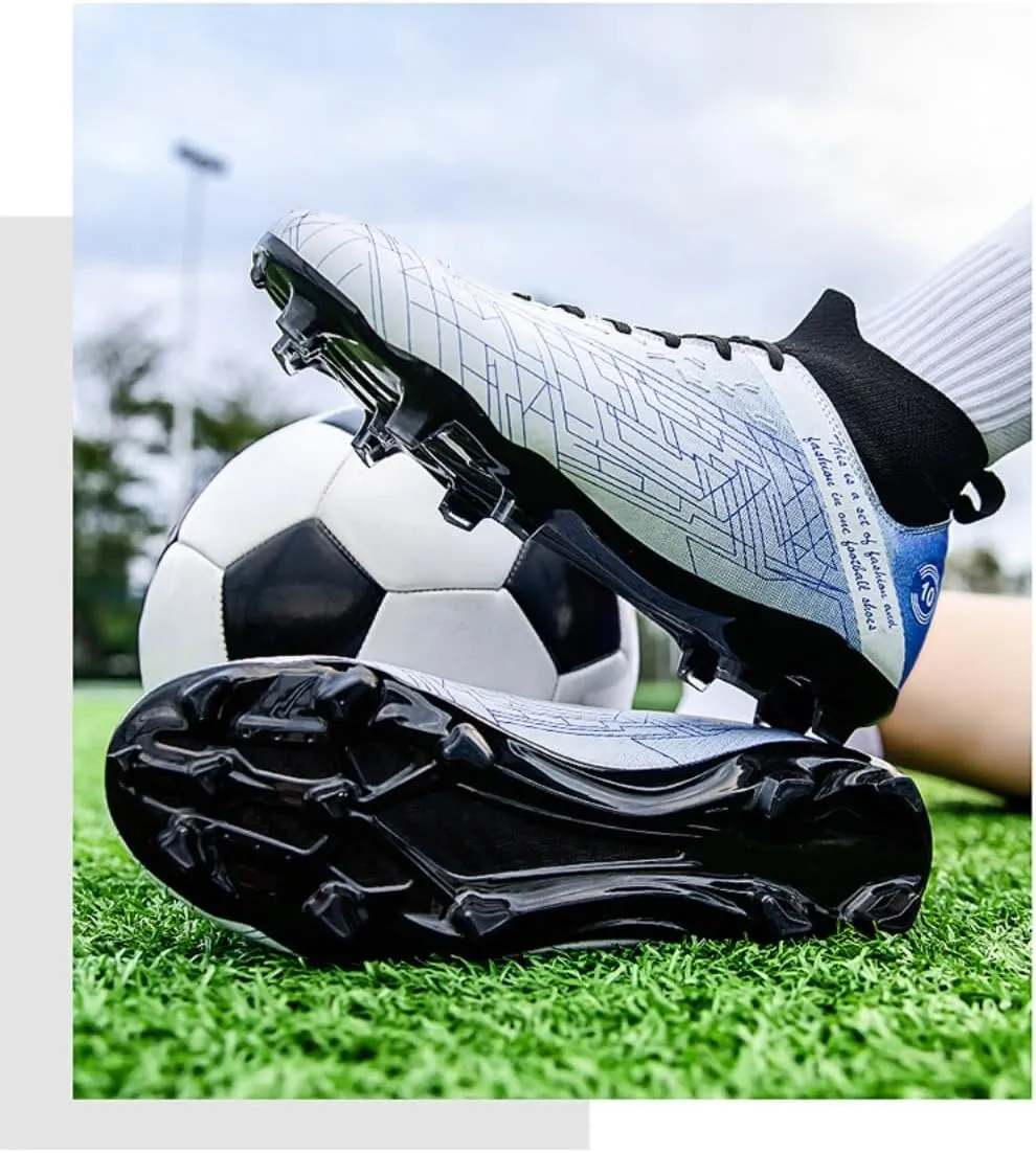 Men's Gold Soccer Cleats FG/Turf - Breathable Knit & PVC Soccer Sneakers for Mens Womens - Lightweight Football Shoes with Metallic Glossy