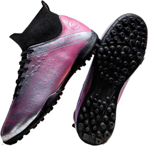 Men's Gold Soccer Cleats FG/Turf - Breathable Knit & PVC Soccer Sneakers for Mens Womens - Lightweight Football Shoes with Metallic Glossy