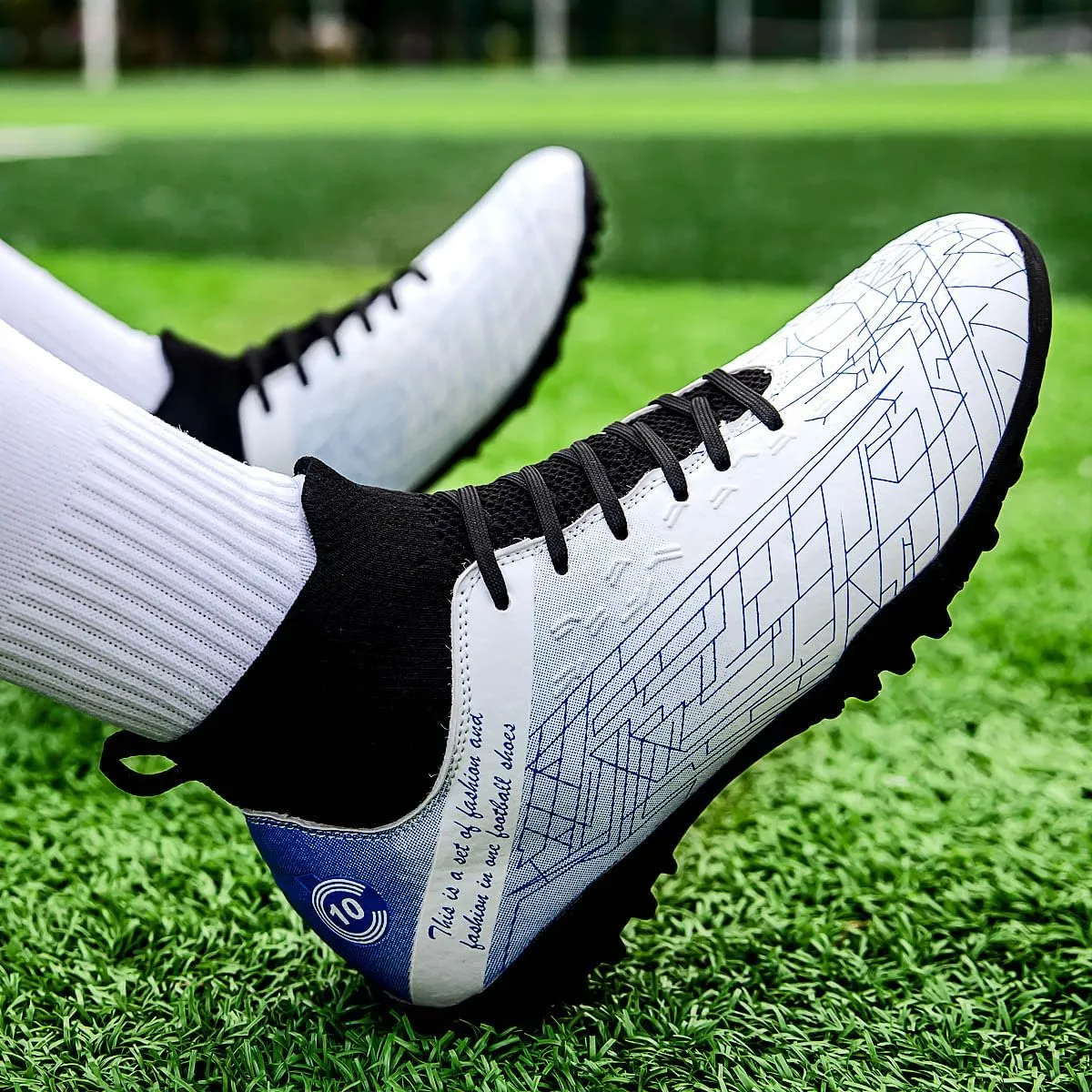 Men's Gold Soccer Cleats FG/Turf - Breathable Knit & PVC Soccer Sneakers for Mens Womens - Lightweight Football Shoes with Metallic Glossy