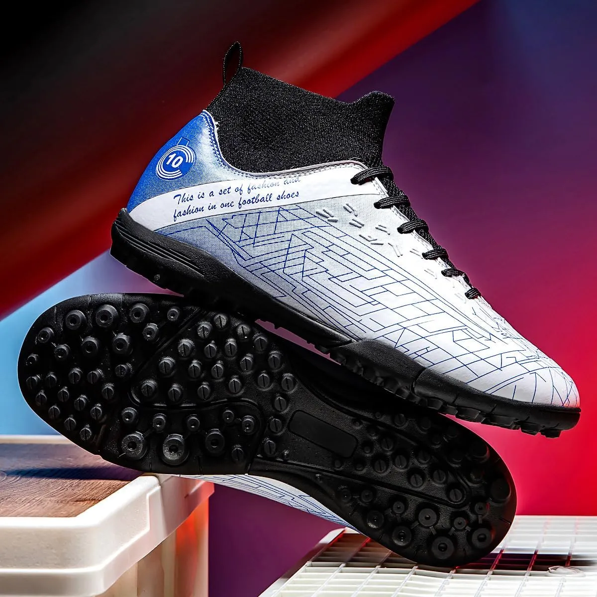 Men's Gold Soccer Cleats FG/Turf - Breathable Knit & PVC Soccer Sneakers for Mens Womens - Lightweight Football Shoes with Metallic Glossy
