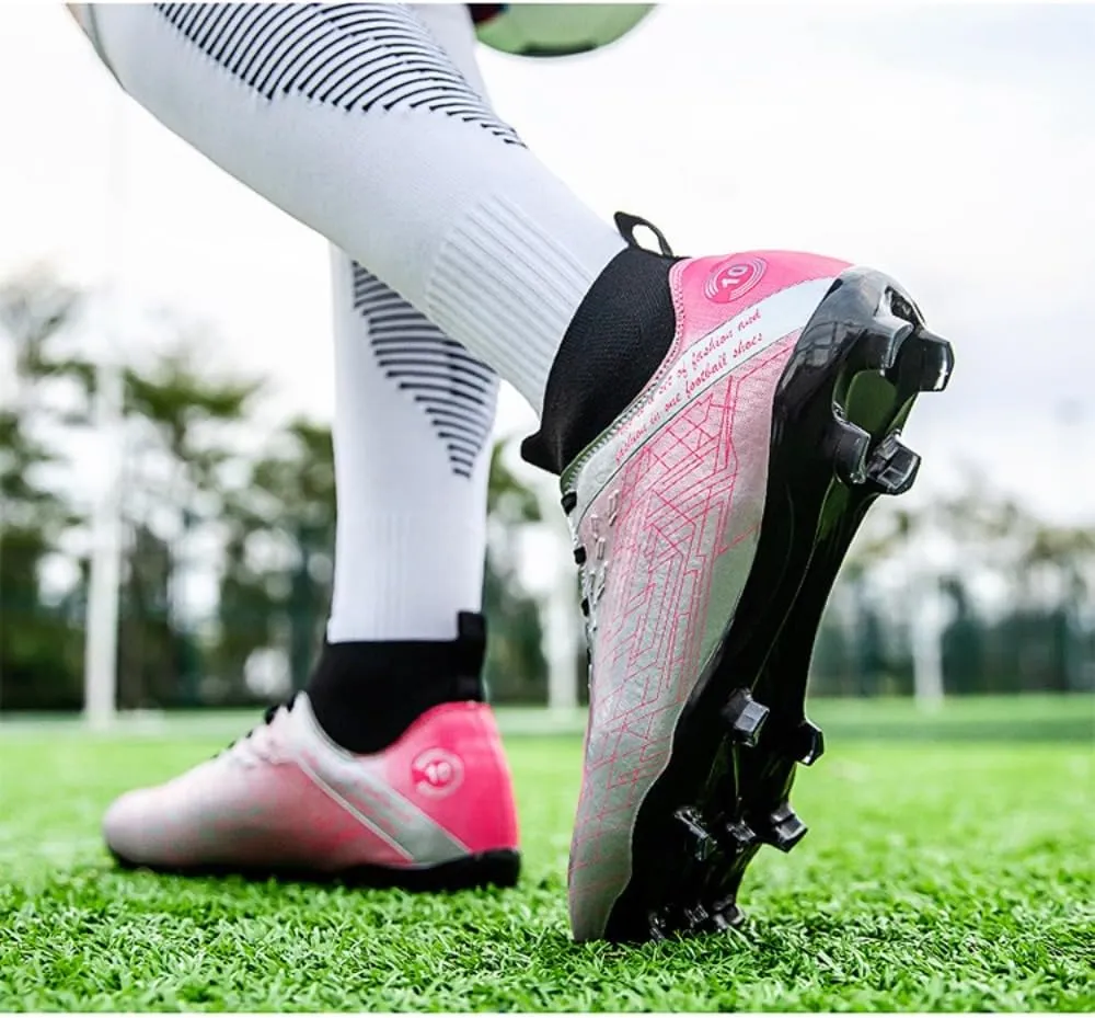 Men's Gold Soccer Cleats FG/Turf - Breathable Knit & PVC Soccer Sneakers for Mens Womens - Lightweight Football Shoes with Metallic Glossy