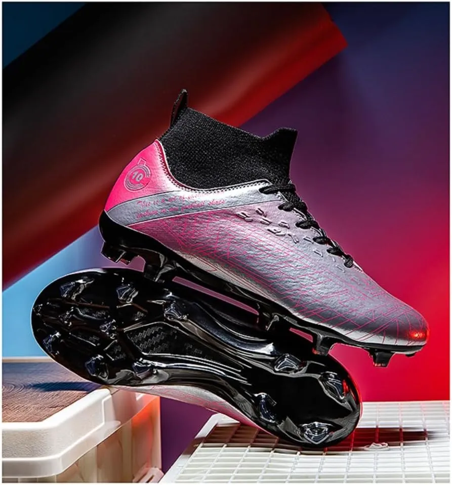 Men's Gold Soccer Cleats FG/Turf - Breathable Knit & PVC Soccer Sneakers for Mens Womens - Lightweight Football Shoes with Metallic Glossy