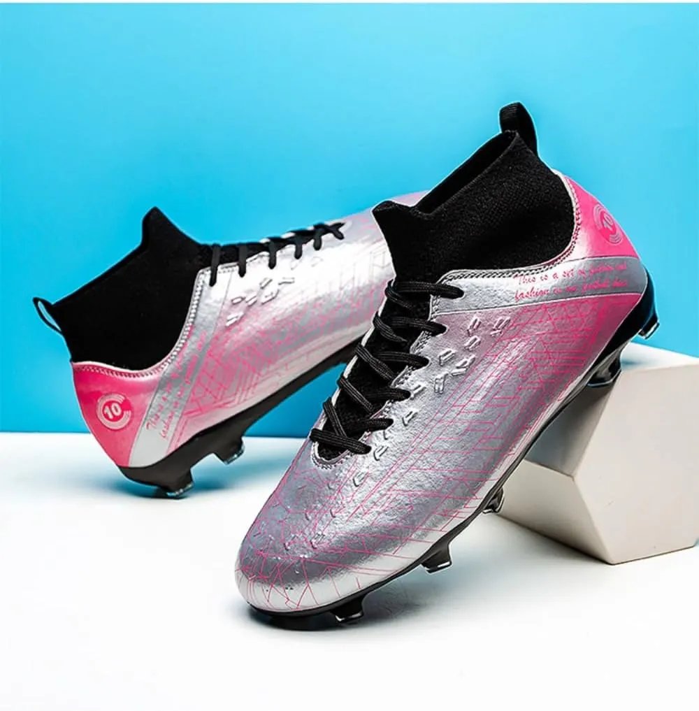 Men's Gold Soccer Cleats FG/Turf - Breathable Knit & PVC Soccer Sneakers for Mens Womens - Lightweight Football Shoes with Metallic Glossy