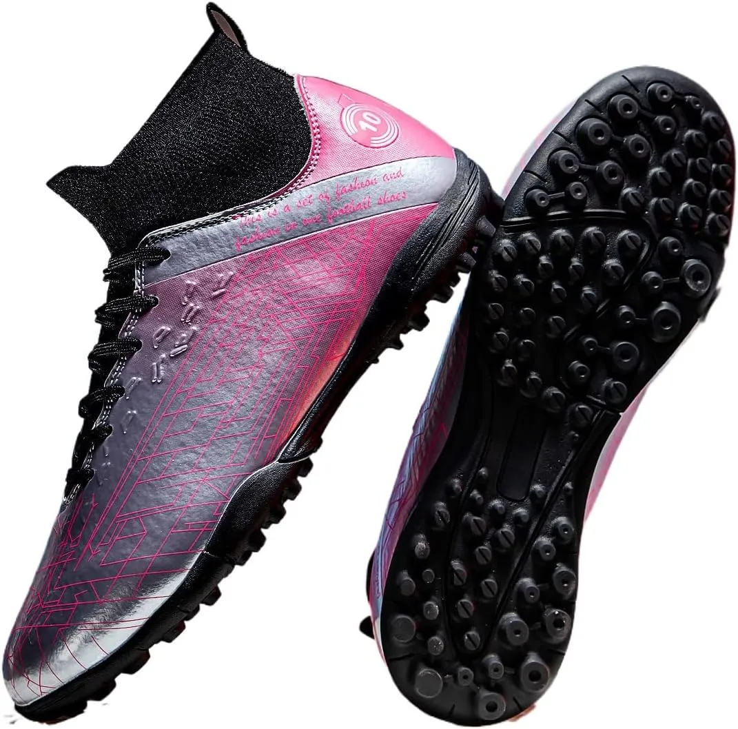 Men's Gold Soccer Cleats FG/Turf - Breathable Knit & PVC Soccer Sneakers for Mens Womens - Lightweight Football Shoes with Metallic Glossy