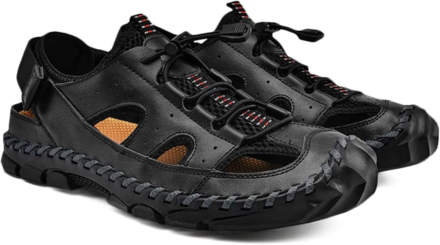 Mens Hiking Sandals Closed Toe Walking Sandals Sport Outdoor Breathable Trekking Athletic Sandals Leather Summer Beach Shoes