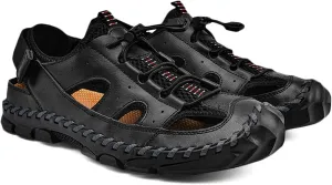 Mens Hiking Sandals Closed Toe Walking Sandals Sport Outdoor Breathable Trekking Athletic Sandals Leather Summer Beach Shoes