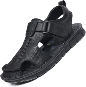 Mens Hiking Sandals Leather Outdoor Sports Summer Beach Fisherman Water Shoes Walking Closed Toe Trekking Sandals Comfort Casual Breathable Non-Slip Athletic Sandals