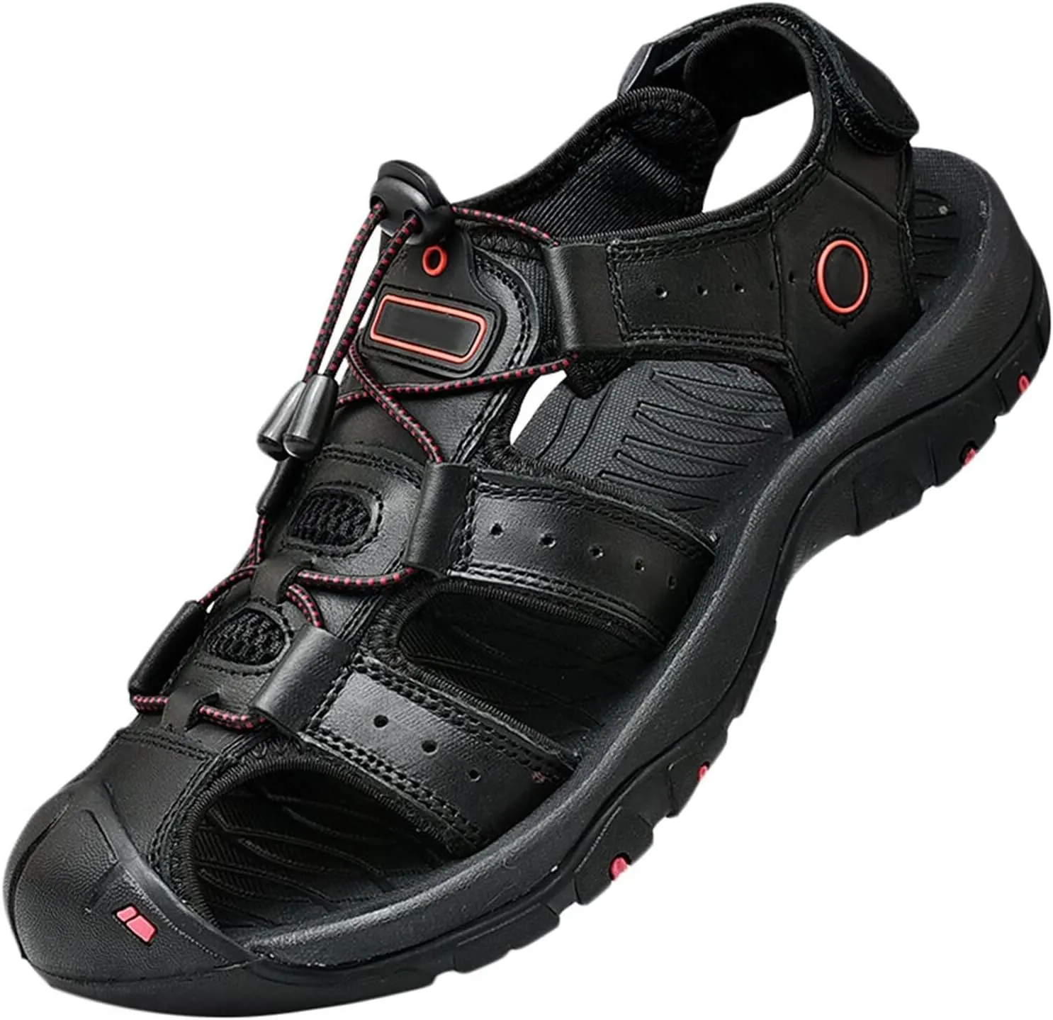 Mens Hiking Sandals Outdoor Sports Summer Leather Beach Fisherman Water Shoes Adjustable Closed Toe Walking Trekking Sandals Casual Breathable Non-Slip Athletic Sandals Waterproof