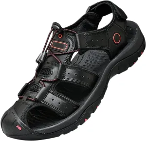 Mens Hiking Sandals Outdoor Sports Summer Leather Beach Fisherman Water Shoes Adjustable Closed Toe Walking Trekking Sandals Casual Breathable Non-Slip Athletic Sandals Waterproof