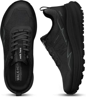 Mens Hiking Shoes for Plantar Fasciitis, Orthopedic Walking Shoes with Arch Support, Lightweight Waterproof Sneakers Wide Toe Box Shoes for Foot & Heel Pain Relief (Black, 9)