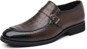 Men's Leather Crocodile Printed Loafers with Buckle Comfortable Slip-On Dress Shoes for Formal Business Work Office