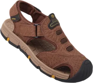 Mens Leather Hiking Sandals Closed Toe Outdoor Sports Summer Beach Fisherman Shoes Walking Trekking Sandals Comfort Casual Breathable Non-Slip Athletic Sandals
