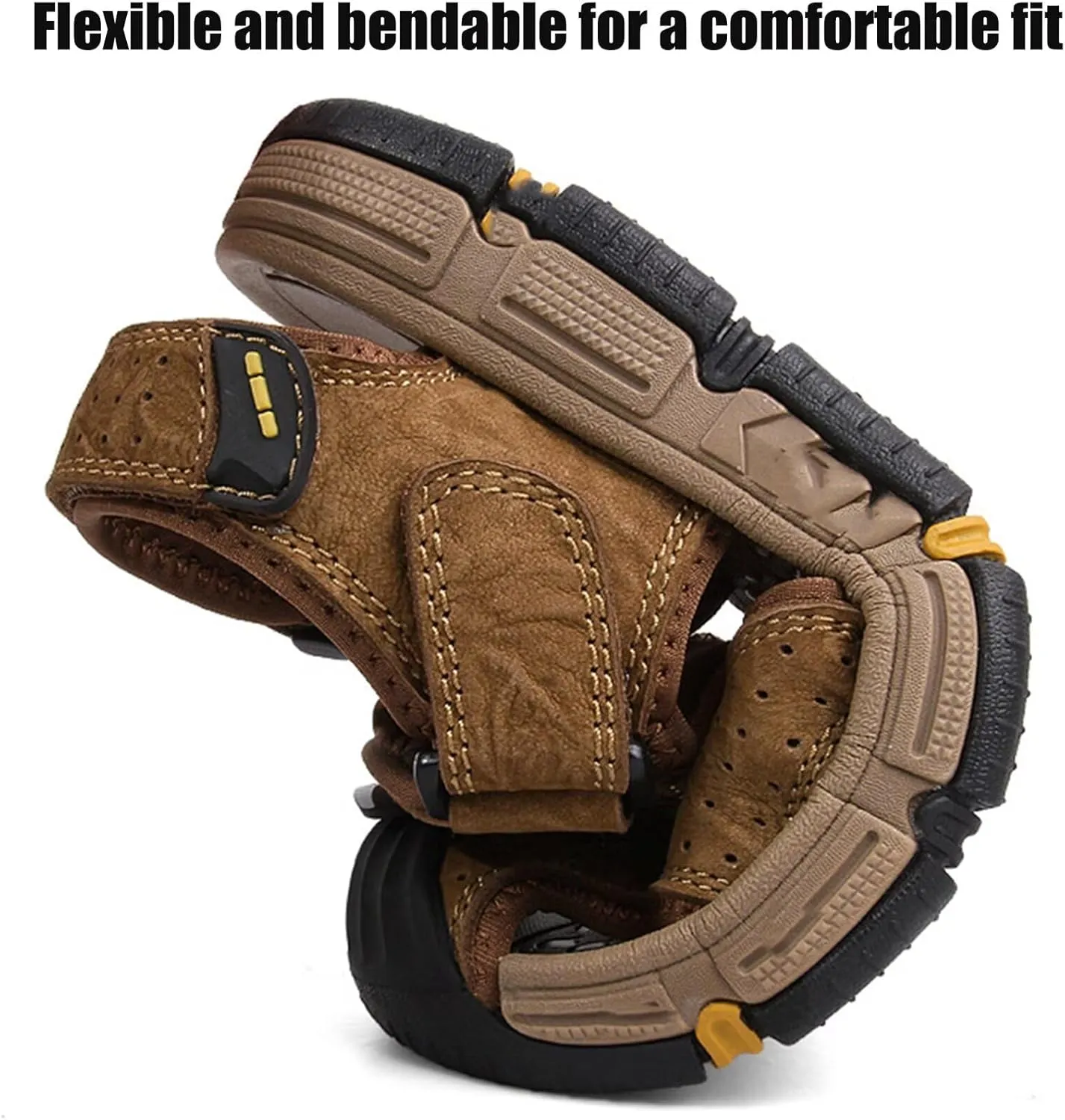 Mens Leather Hiking Sandals Closed Toe Outdoor Sports Summer Beach Fisherman Shoes Walking Trekking Sandals Comfort Casual Breathable Non-Slip Athletic Sandals