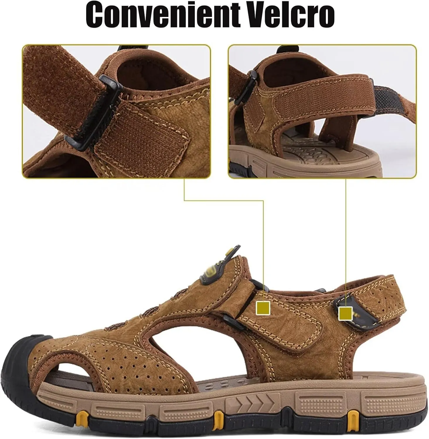 Mens Leather Hiking Sandals Closed Toe Outdoor Sports Summer Beach Fisherman Shoes Walking Trekking Sandals Comfort Casual Breathable Non-Slip Athletic Sandals