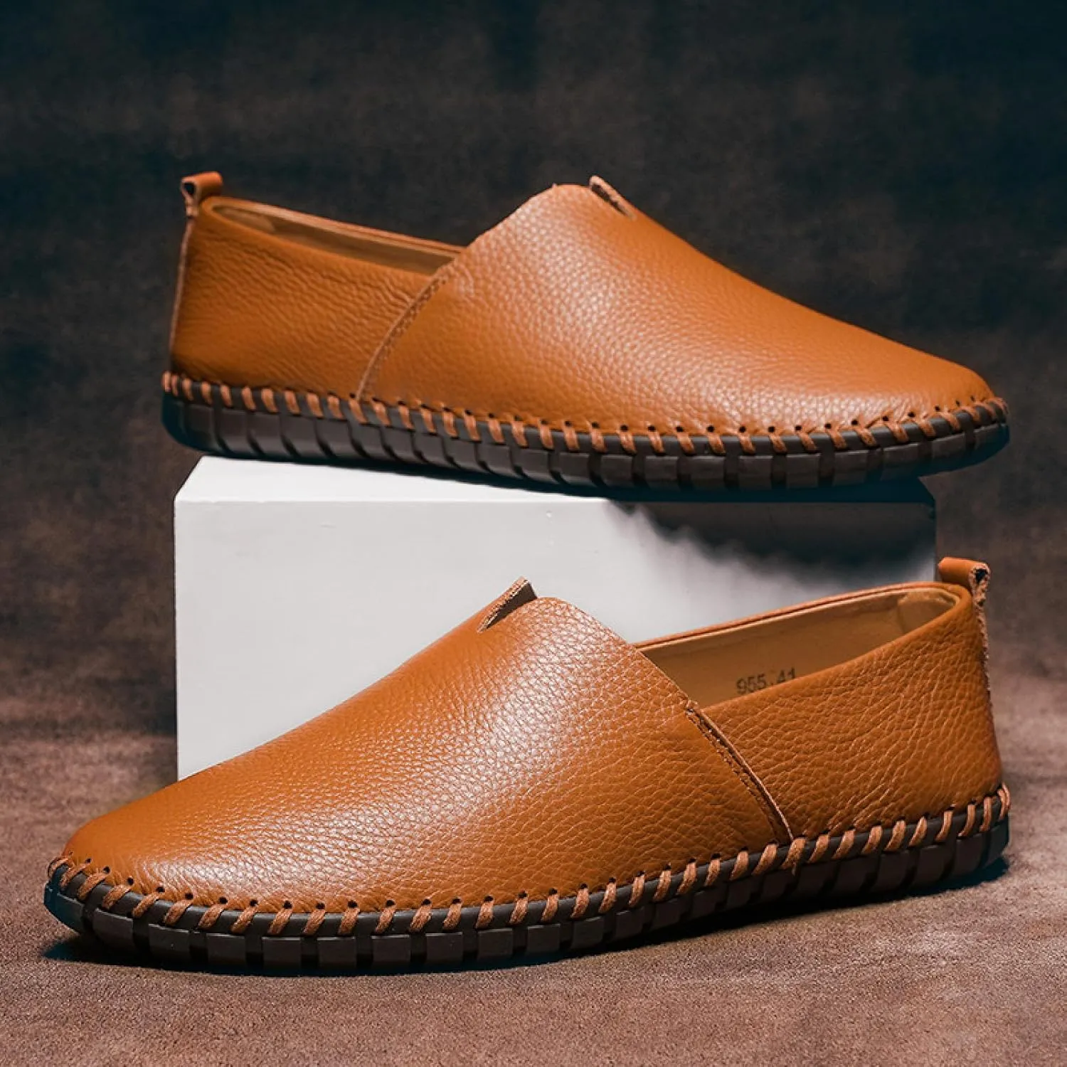 Men's Leather Loafers Slip-in, Soft and Breathable, Hand-Stitched, Stylish Casual Shoes, Light Driving Dress Shoes