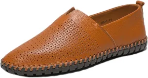 Men's Leather Loafers Slip-in, Soft and Breathable, Hand-Stitched, Stylish Casual Shoes, Light Driving Dress Shoes