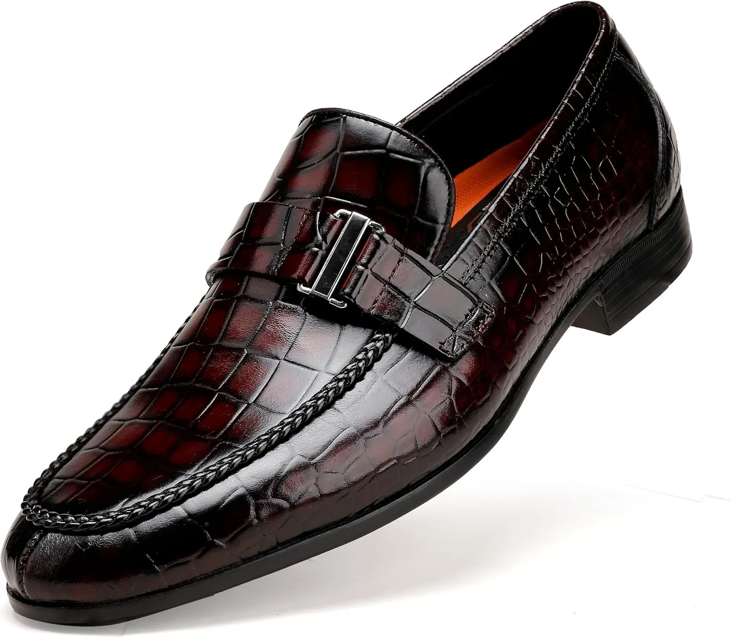 Men's Leather Penny Loafers, Alligator Printed Slip-On Dress Shoes for Mens Casual Shoes Soft Slip On Dress Loafers Bussiness Weddings Shoes