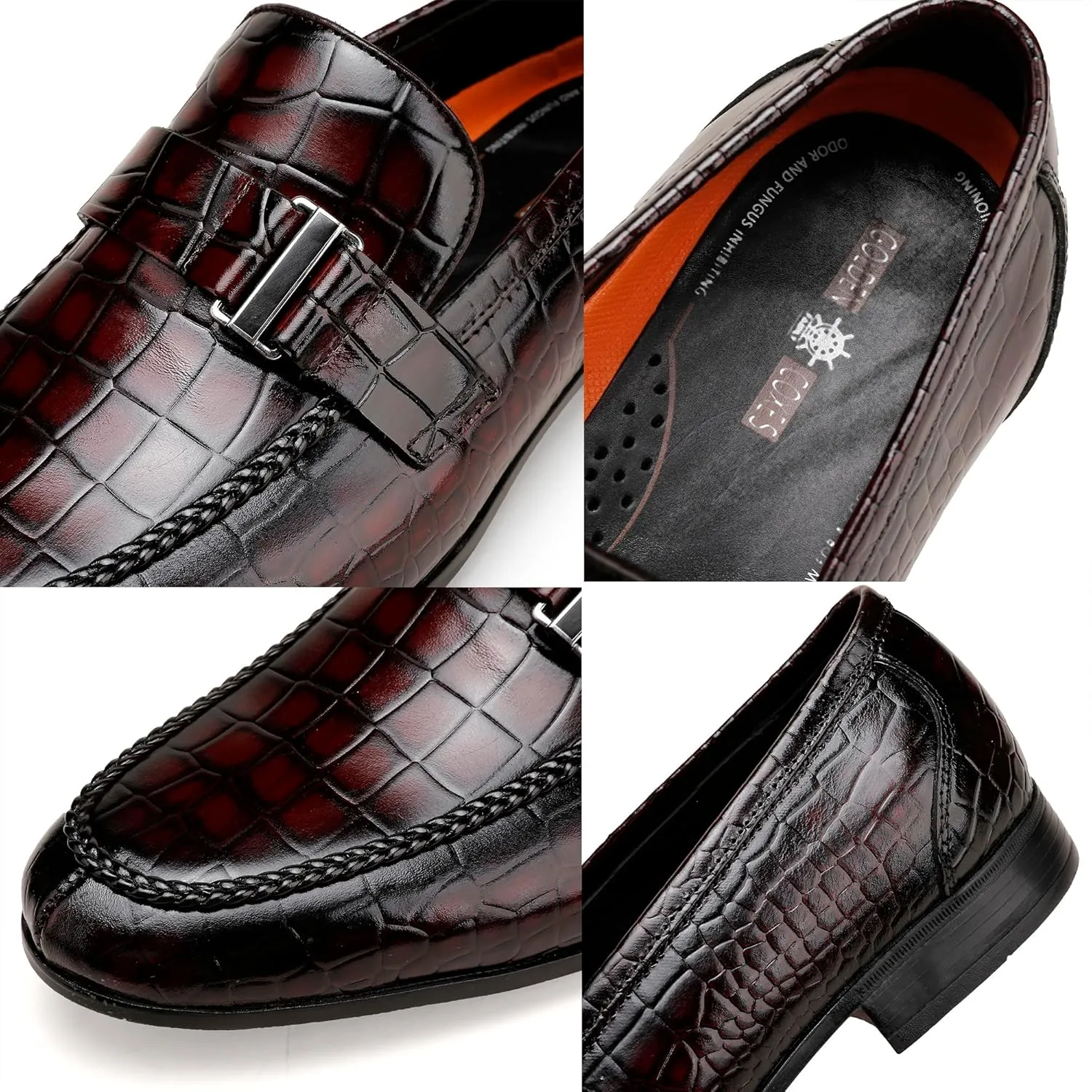 Men's Leather Penny Loafers, Alligator Printed Slip-On Dress Shoes for Mens Casual Shoes Soft Slip On Dress Loafers Bussiness Weddings Shoes