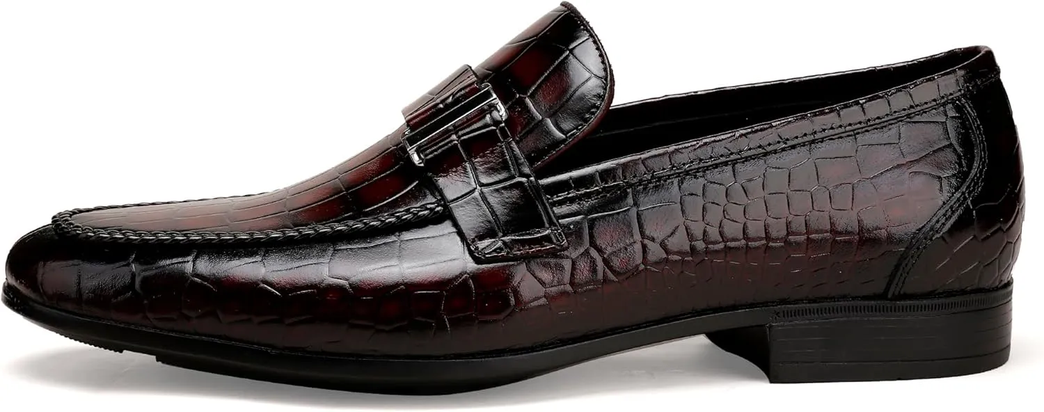Men's Leather Penny Loafers, Alligator Printed Slip-On Dress Shoes for Mens Casual Shoes Soft Slip On Dress Loafers Bussiness Weddings Shoes