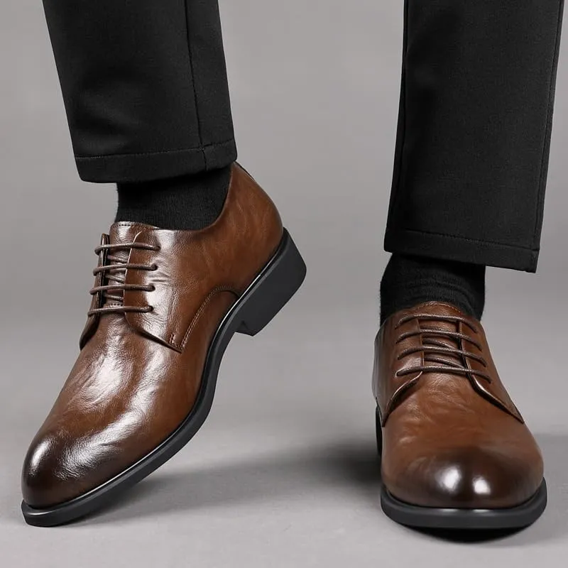 Mens Leather Shoes Classic Business Casual Loafers Patent Leather Formal Oxford Slip On Dress Shoes Comfortable Round Toe Lace Up Loafers Non-Slip