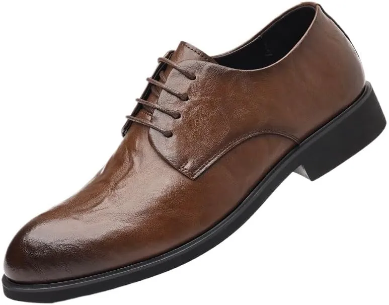 Mens Leather Shoes Classic Business Casual Loafers Patent Leather Formal Oxford Slip On Dress Shoes Comfortable Round Toe Lace Up Loafers Non-Slip