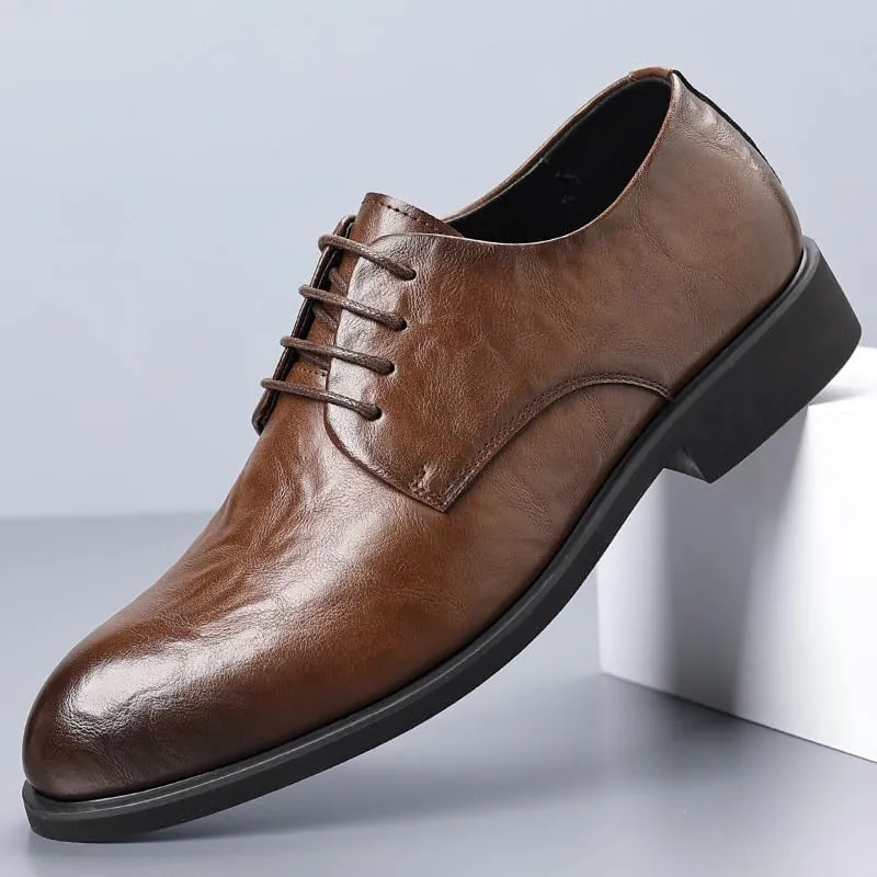 Mens Leather Shoes Classic Business Casual Loafers Patent Leather Formal Oxford Slip On Dress Shoes Comfortable Round Toe Lace Up Loafers Non-Slip