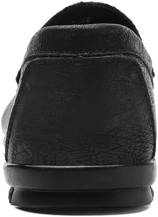 Mens Leather Slip-On Loafers Casual Shoes Driving Moccasins Handmade Khaki & Black Breathable Soft Spring Summer Autumn