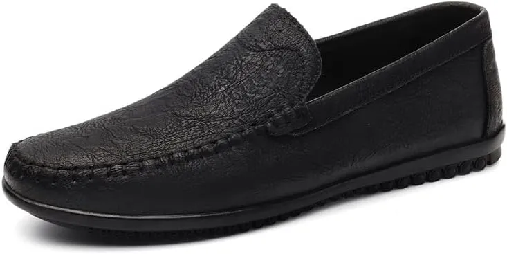 Mens Leather Slip-On Loafers Casual Shoes Driving Moccasins Handmade Khaki & Black Breathable Soft Spring Summer Autumn