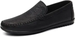 Mens Leather Slip-On Loafers Casual Shoes Driving Moccasins Handmade Khaki & Black Breathable Soft Spring Summer Autumn