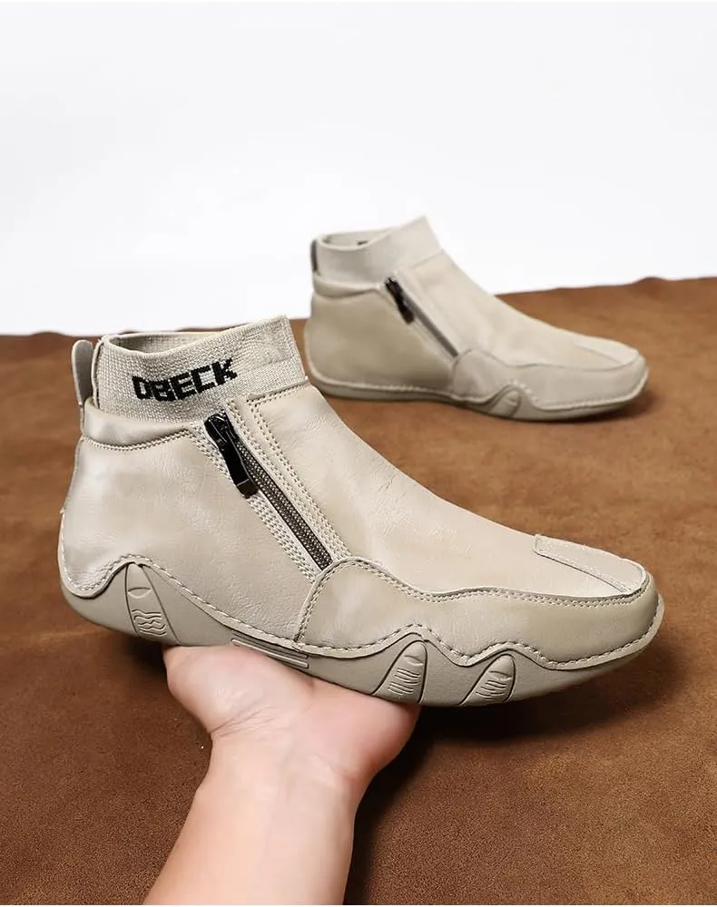 Men's Leather Sneakers, Soft Full-Grain Leather, Low Heel, Rubber Sole