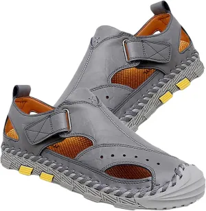 Men's Outdoor Leather Sandals Closed Toe Sandals Summer Beach Shoes Casual Trekking Hiking Walking Sandals Sports Sandals