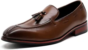 Men's Retro Business Formal Leather Tassels Penny Loafers Slip on Flat Lightweight Driving Boat Shoes