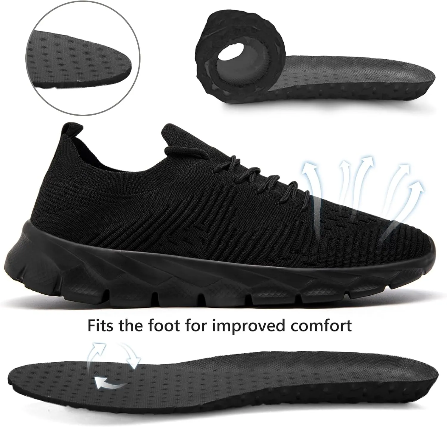 Mens Running Shoes Fashion Sneakers Slip on Breathable Tennis Gym Sports Workout Walking Shoes Lightweight