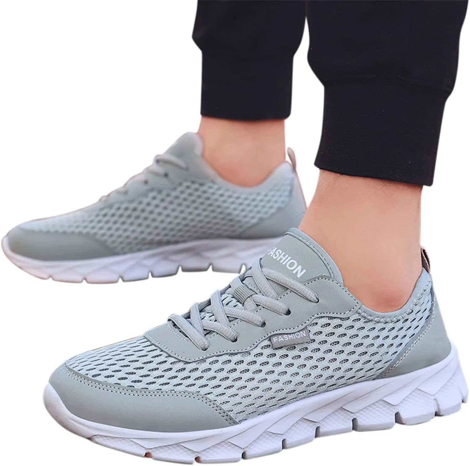 Mens Running Shoes Mesh Breathable Fashion Sneakers Lace Up Platform for Hiking Tennis Wide Feet Casual Trainers Comfortable Sneaker Non-Slip Lightweight Summer Shoes