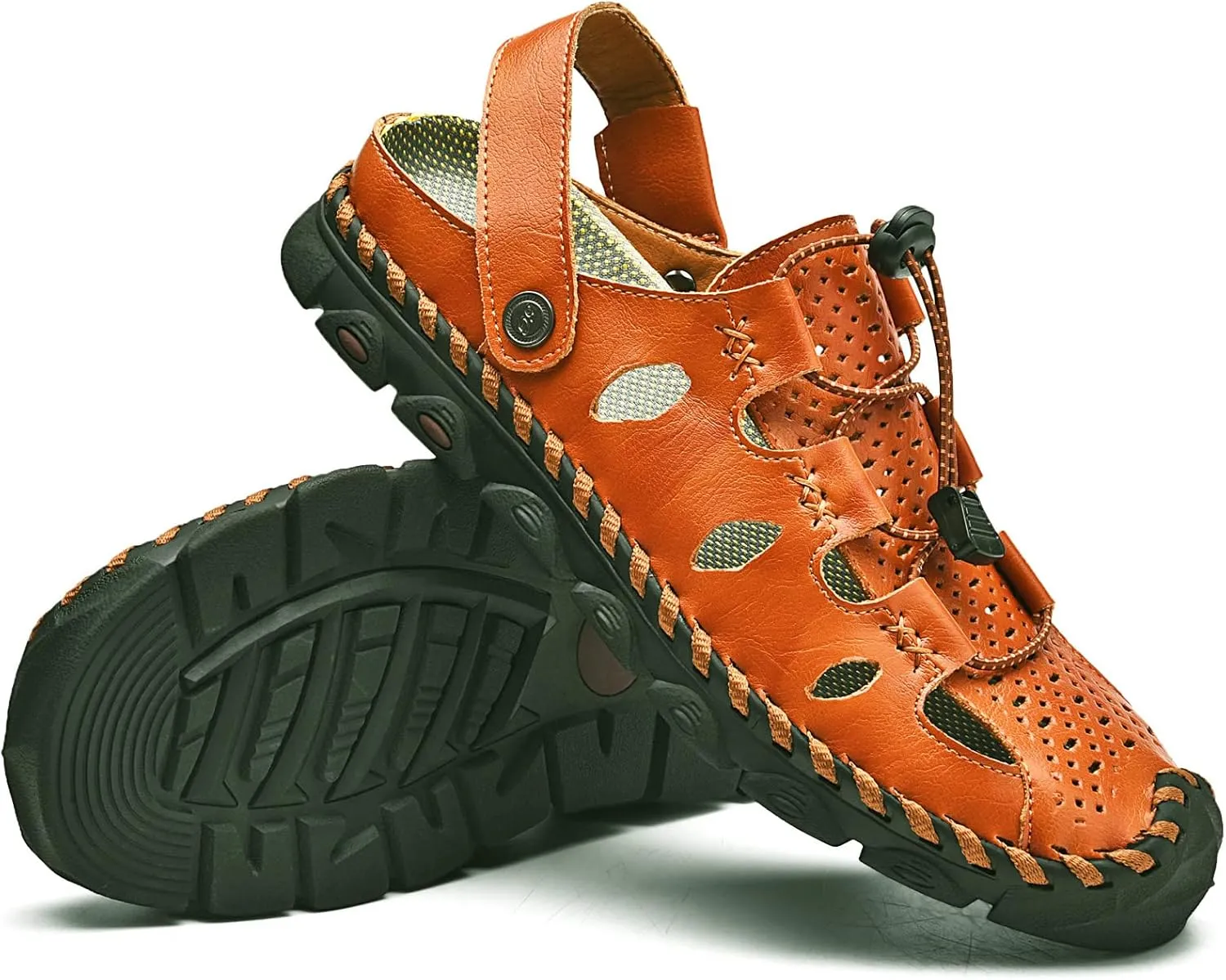 Mens Sandals Leather Closed Toe Outdoor Summer Anti-Slip Beach Sandals