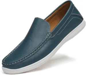 Mens Slip-On Loafers, Casual Leather Shoes, Loafer Flats,Concise Style, Blue, Black